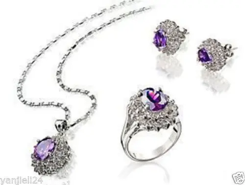 

Jewelry 001200 Charming Amethyst Necklace Pendant Earrings Ring Set