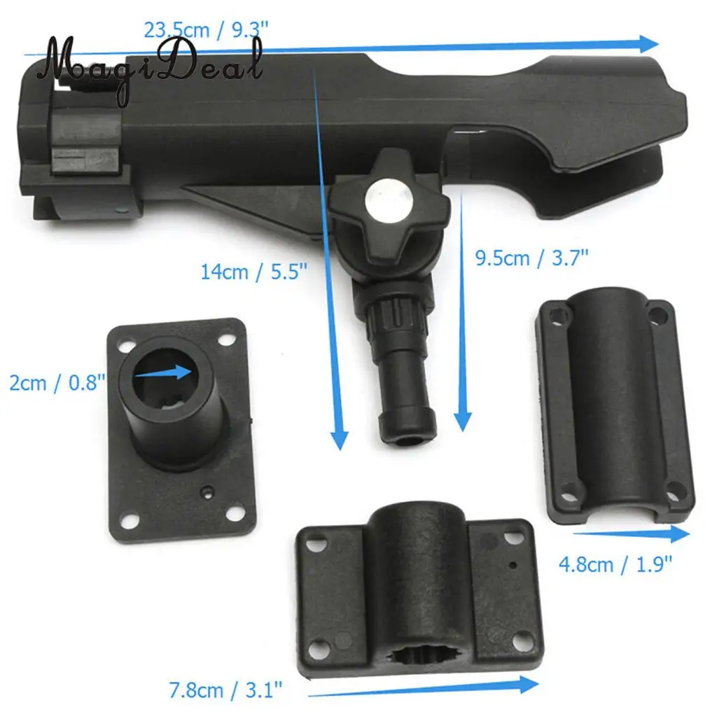 MagiDeal Top Quality 4Pcs Adjustable Side Rail Mount For Kayak Boat Fishing Pole Rod Holder Tackle Kit Fishing Accessory Black