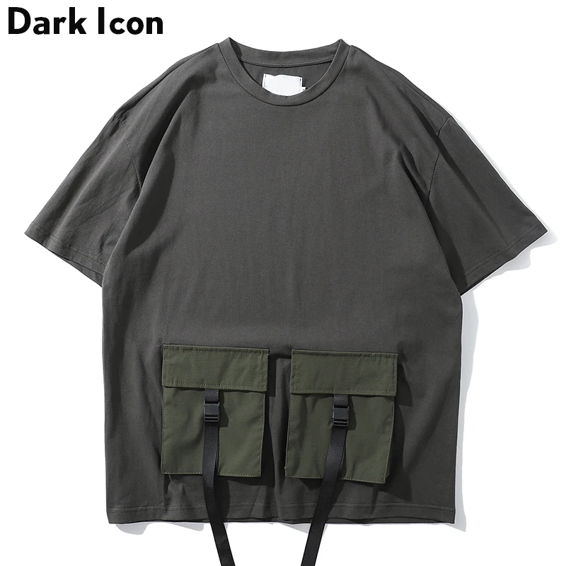 

Dark Icon Double Pockets Cargo Tshirt Men 2019 Summer O-neck Street T-shirts Street Men's Tee Shirts Man Clothing 2 Colors