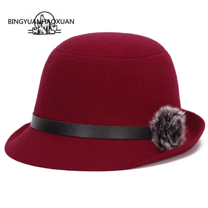 BINGYUANHAOXUAN Style Retro Casual Winter Women's Warm Large Soft Large-Hat Wide Hat Felt Hat Vintage Ladies Imitation Wool Cap