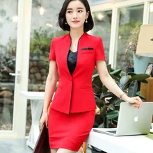 Деловая формальная Женская юбка костюм летняя мода элегантный блейзер с короткими рукавами и юбка офисное интервью Леди Плюс Размер Рабочая одежда