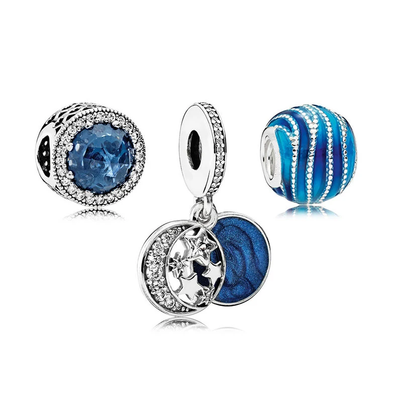 

Mixed Blue Color Crystal Beads Set Silver 925 Jewelry Charm Pack Fashion Silver Beads for DIY Bracelets Hot Sell Jewelry Making