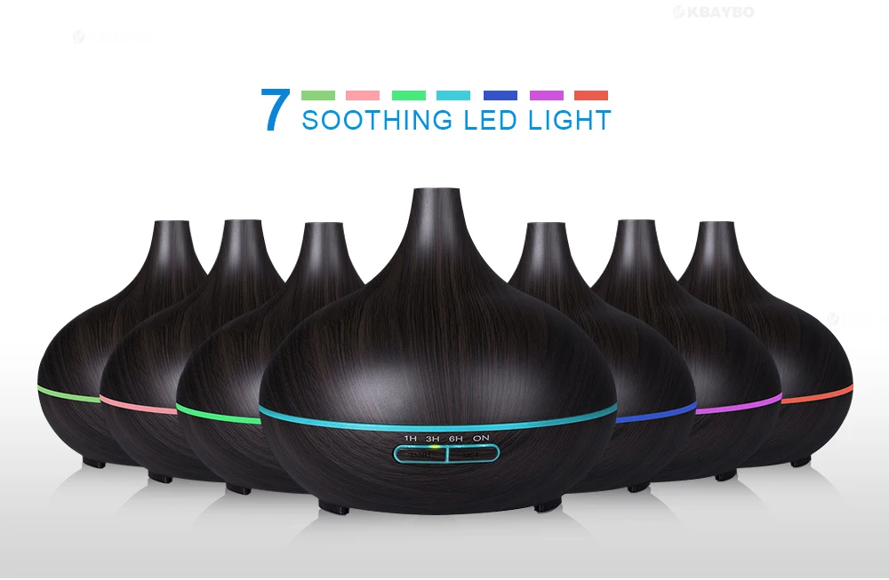 Kbaybo 300ml aroma air humidifier wood grain with led lights essential oil diffuser aromatherapy electric mist maker for home