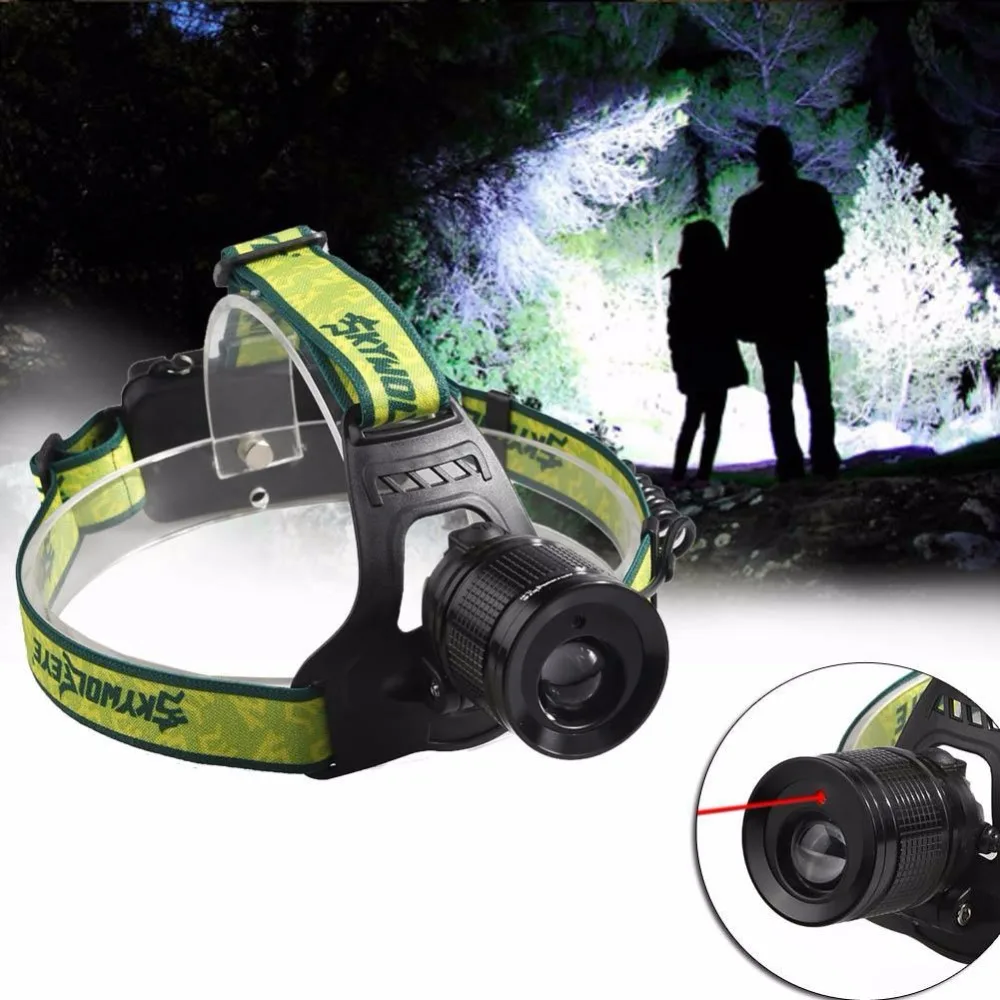 Headlamp Zoomable 3 Mode flashlight head Torch LED RED Laser Head Black