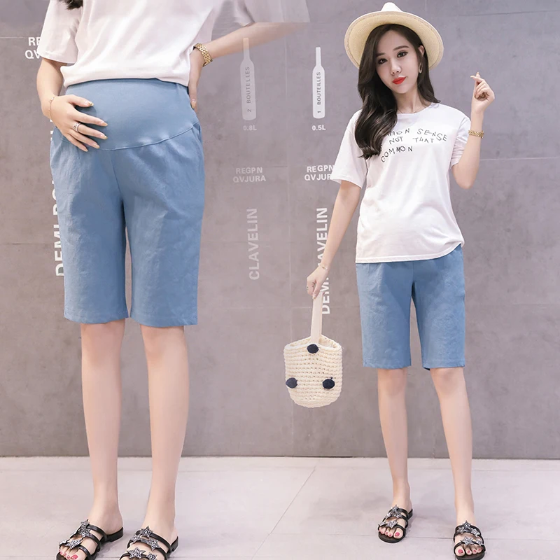 

692 Summer Thin Maternity Shorts 1/2 Length Elastic Waist Belly Short Pants Clothes for Pregnant Women Pregnancy Casual Clothing