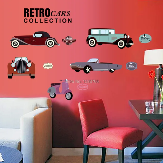 Cartoon Retro Cars Wall Stickers For Kids Rooms Child Room Cartoon Retro Cars Wall Stickers For Kids Rooms Child Room Decoration 7213 Nursery Decor Wallpaper