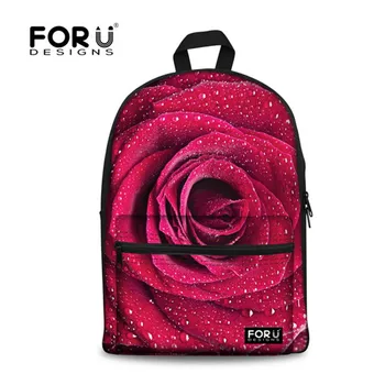 

FORUDESIGNS Red Flower Printing Schoolbag for Girls Teenager,Color Rose Design Children School Bags,Kids Canvas School Book Bag