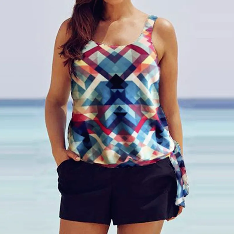 2016 New Arrival Plaid Printed Plus Size Retro Vintage Swimwear High