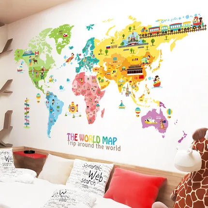 Günstig 100*200CM Große Tier Welt Karte Wohnkultur Wand Aufkleber Cartoon Kinder Zimmer Nursery Home Decor Poster Drucke wand Kunst Bilder