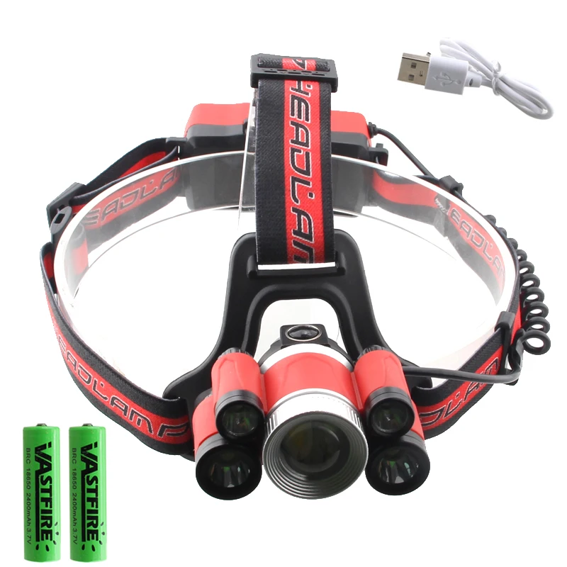 

5 Mode 7 LED Head Lamp Torch T6 USB Rechargerable Headlight Use 18650 battery