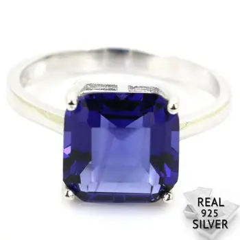 

2.7g Guarantee Real 925 Solid Sterling Silver Iolite Ladies Gift Squre Rings 20x10mm