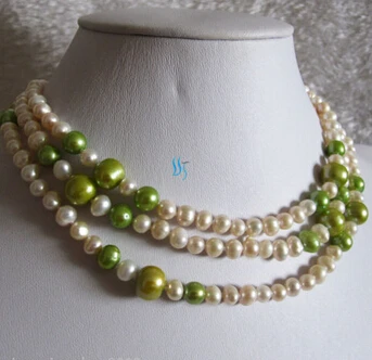

Jewelr 006005 44" 5-10mm White Green Multi Color Freshwater Pearl Necklace Strands Jewelry