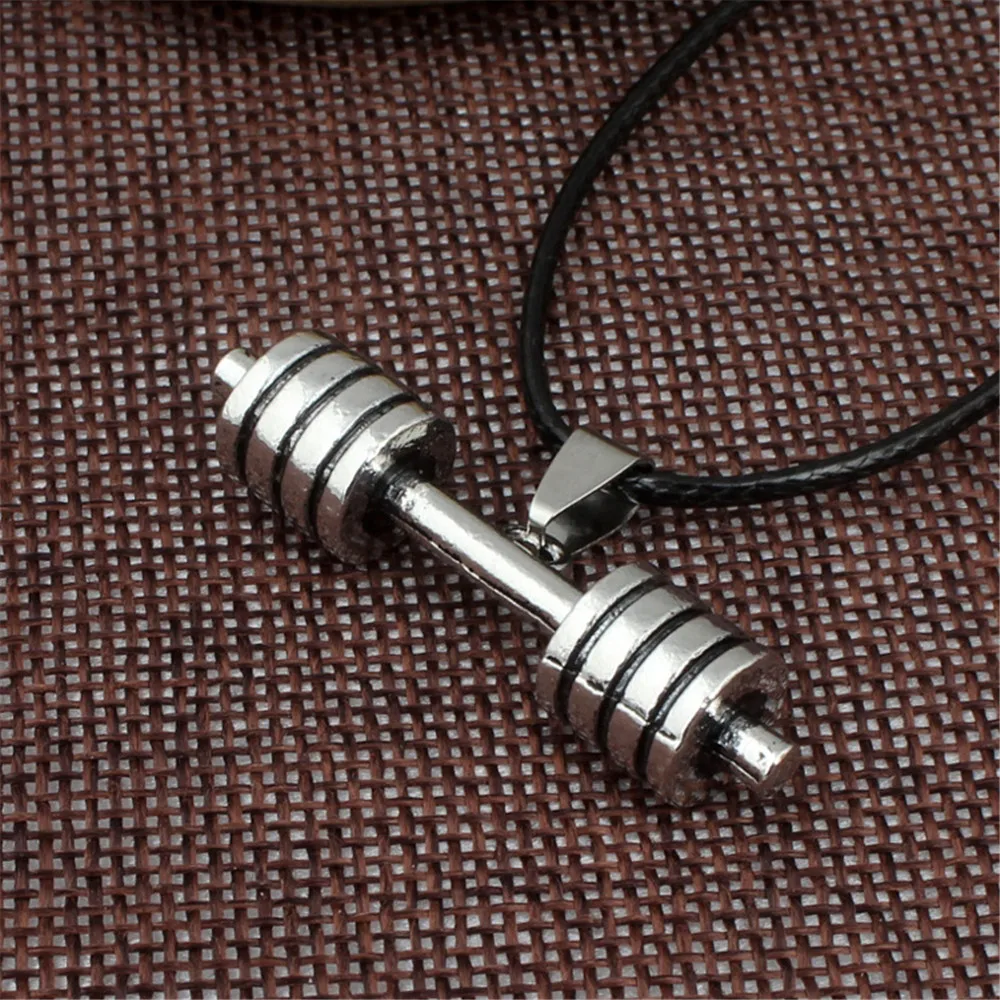 Cool Sports style Barbell Dumbbell Pendant Necklaces Silver Color