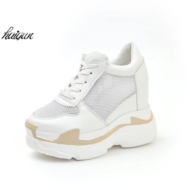 

Woman Platform Shoes Hidden Heel Height Increasing Mesh Casual Wedges Shoes Female Chaussure Femme 11 cm Heels Sneakers