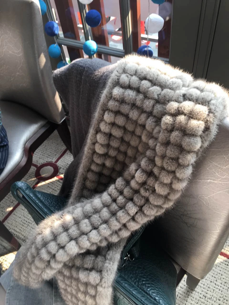 

New lady genuine mink fur muffler luxury natural mink fur cape super large 180cmX15cm pompom