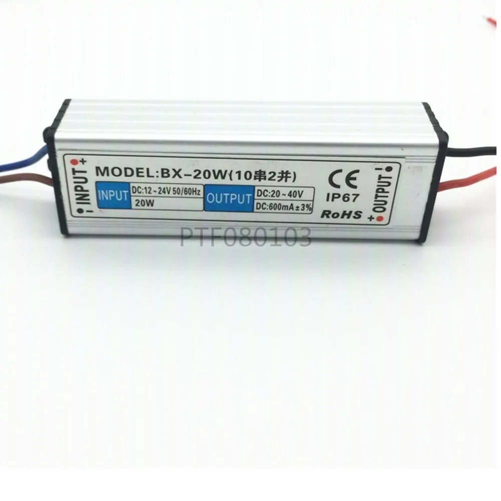 

2 шт. DC 12-24V 20w Водонепроницаемый Светодиодный драйвер Водонепроницаемый IP67 Выход DC 20-40V 600 mA источник питания для светодиодной лампы