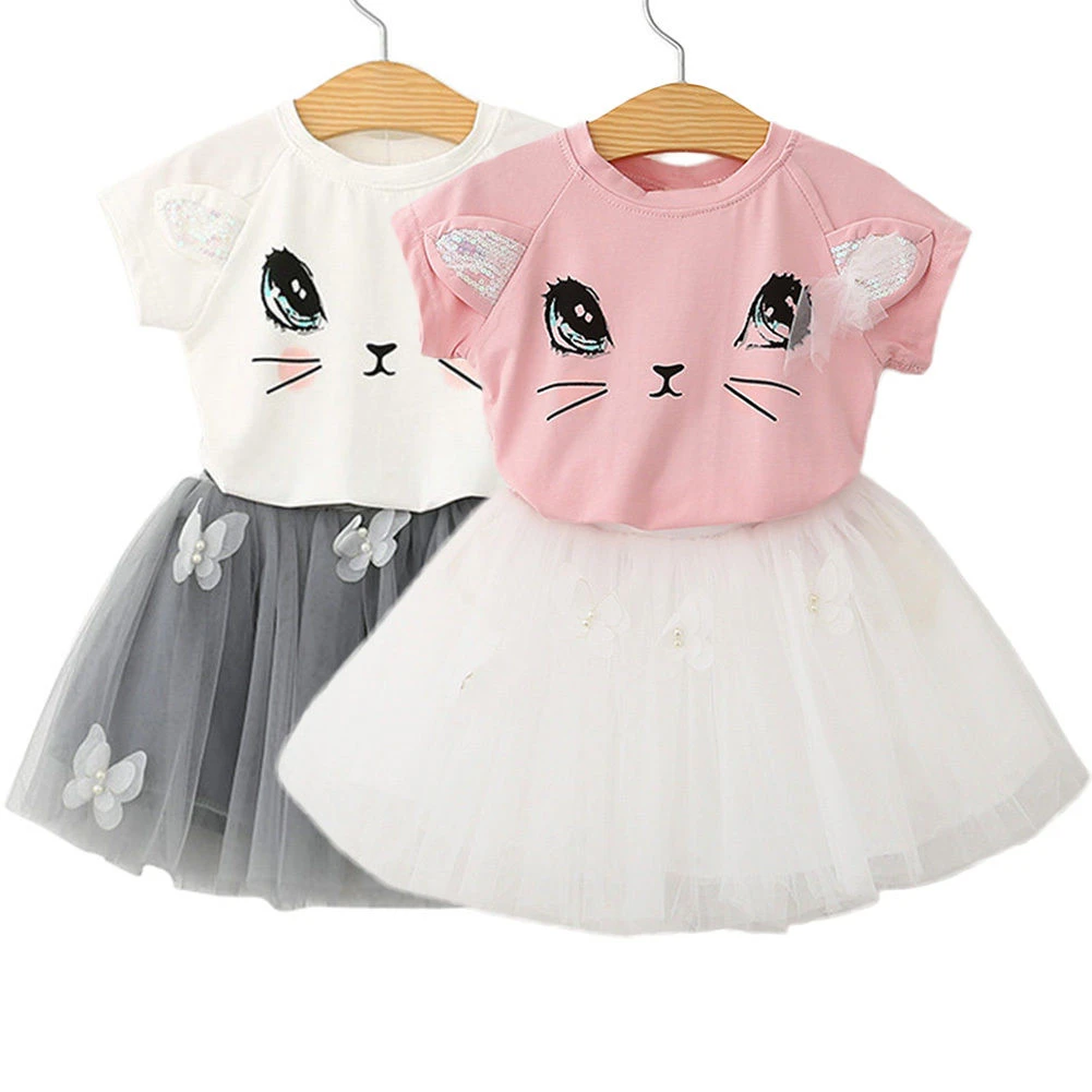 Toddler Kid Baby Girls Outfits Clothes Cute Cat Printed T-Shirt+Tutu Skirt Set Toddler Kid Baby Girls Outfits Clothes Cute Cat Printed T-Shirt+Tutu Skirt Set