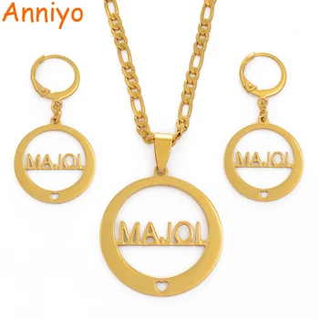 

Anniyo MAJOL Islands Pendant Necklaces Earrings Women Gold Color Stainless Steel Jewelry Gifts #034221