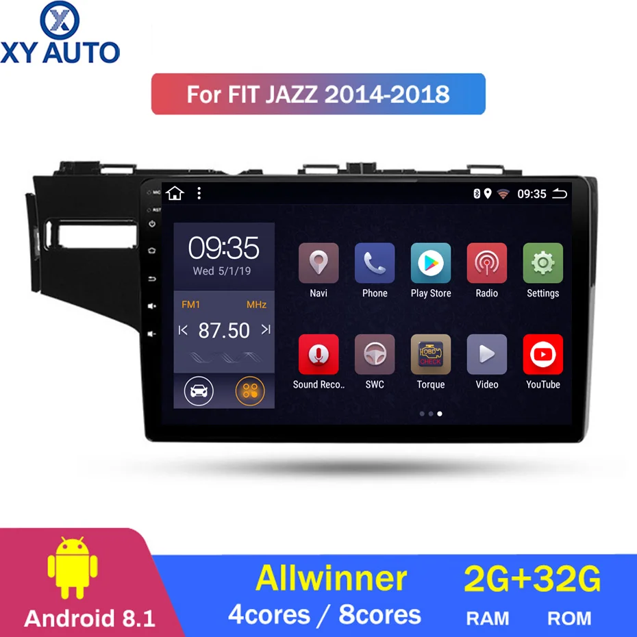 Top 9 inch 2.5D IPS HD multi-touch screen Android8.1 2G RAM 32G ROM NAVI with Bluetooth USB WIFI SWC For Honda FIT JAZZ 2014-2018  0