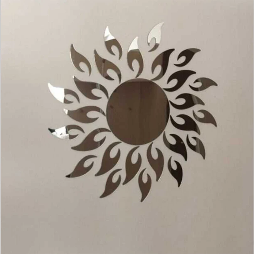 

2017 promotion hot sun mirror ring Acrylic wall stickers modern design 3d interior decoration living room watches free shipping
