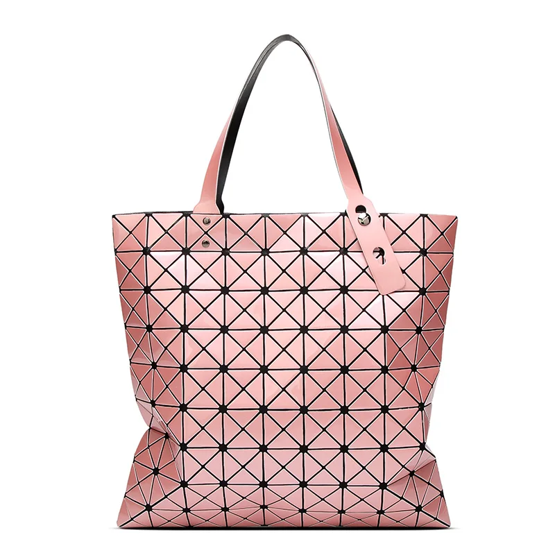 

2017 New Design Diamond Lattice Women Handbags PVC Plaid Geometry Hand Bag Hot Top-handle Folding Female Tote Shopper Bags