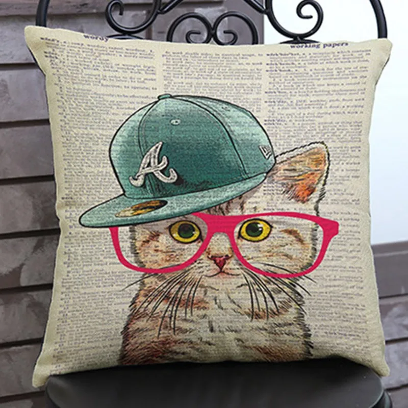 cheap Vintage lovely Cat Kitten Dog Puppy In Cap Sofa Cushion Office Seat Pillows For Car Cotton Linen Home Decorative Birthday Gift