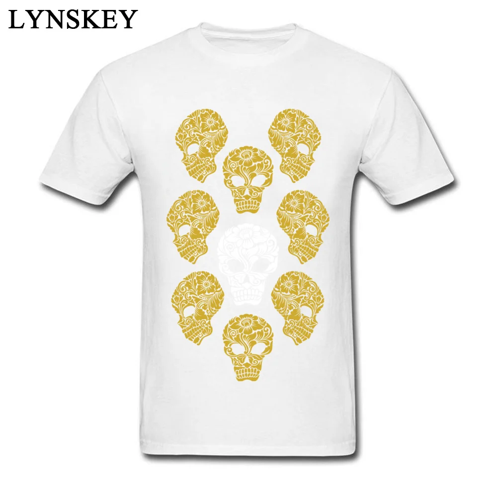 100% Cotton Men Short Sleeve T-Shirt Printed On Tops Tees Cheap Design Crewneck Tee Shirts White and gold skull heads White and gold skull heads white