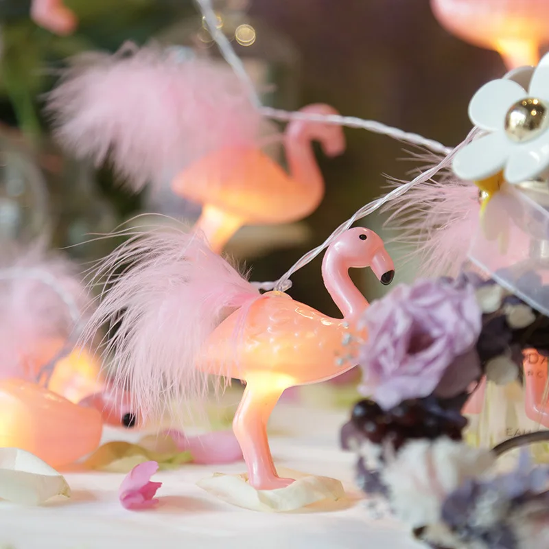 40Led Beautiful Pink Feather Flamingo Battery Plug String Lights 6M LED