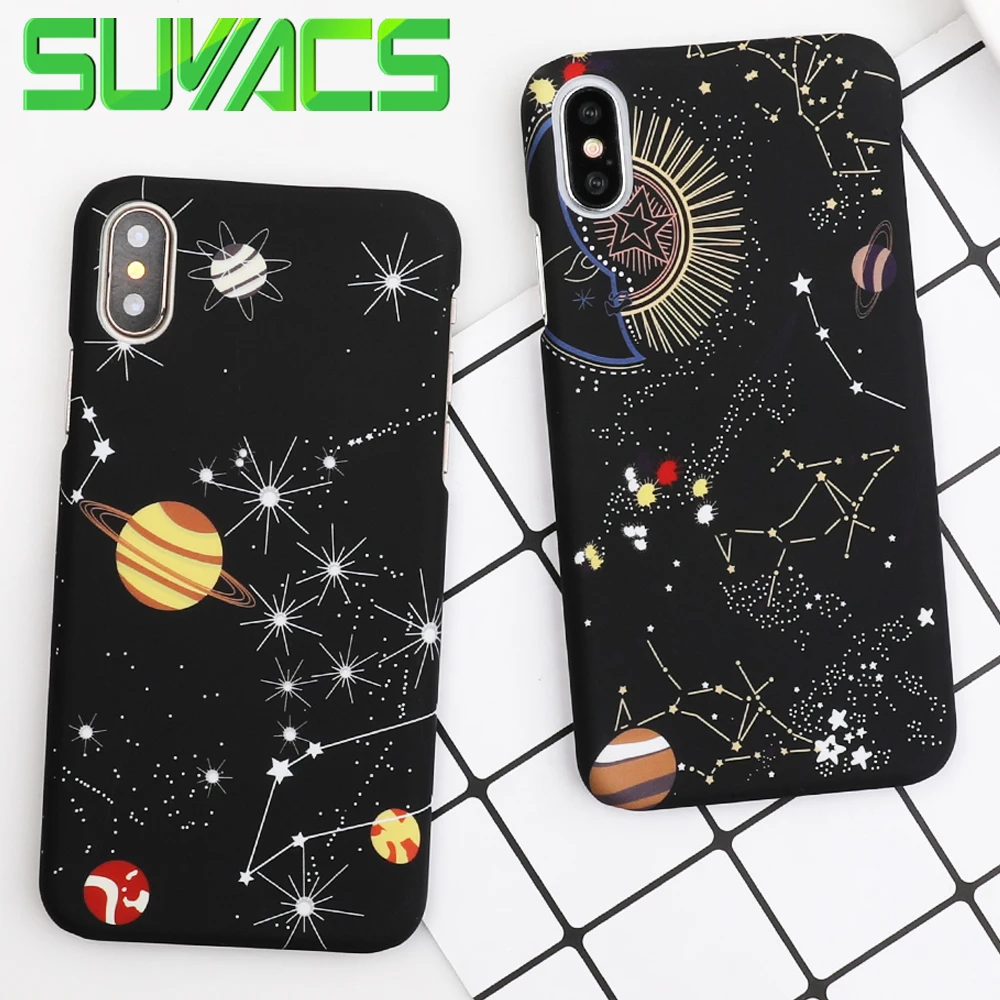 

SUYACS Retro Planet Star Phone Case For iPhone 6 6S 7 8 Plus X Milky Way Black Hard PC Phone Back Cover Cases Coque