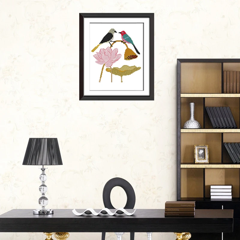 Птицы на лотосе, наборные птицы, абстрактная живопись(попугай) узор Счетный напечатан на холсте DMC Китайский Набор для вышивания крестиком
