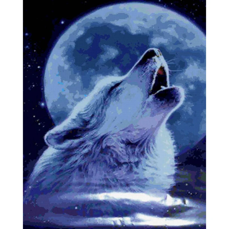 

5D Diy diamond painting cross stitch Moonlight and wolf Full Round Diamond embroidery Needlework Rhinestone Mosaic Crafts 10-2