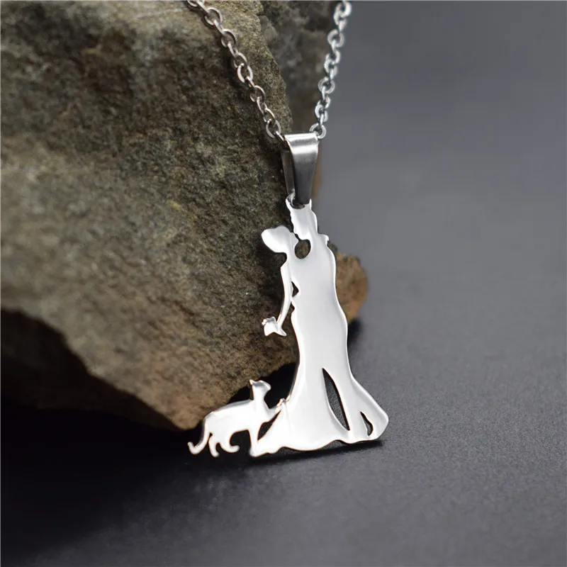 Elfin-New-Family-Necklace-Stainless-Steel-Lovers-Couple-Kiss-Pendant-Necklace-Cat-Necklace-Figure-Jewellery