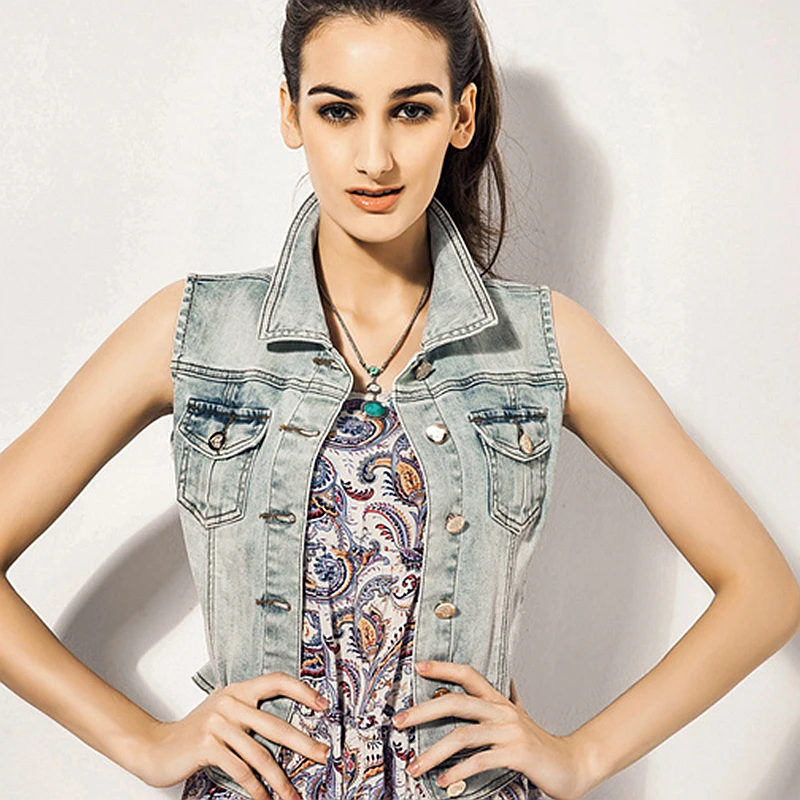 Runway Denim Jean Vest For Women 2017 Fashion Vest Outwear Streetwear