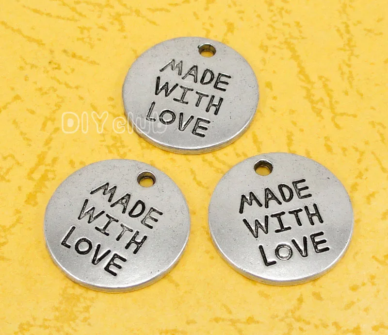 

40pcs-Antique Tibetan Silver Made With Love Charms Pendant 19mm