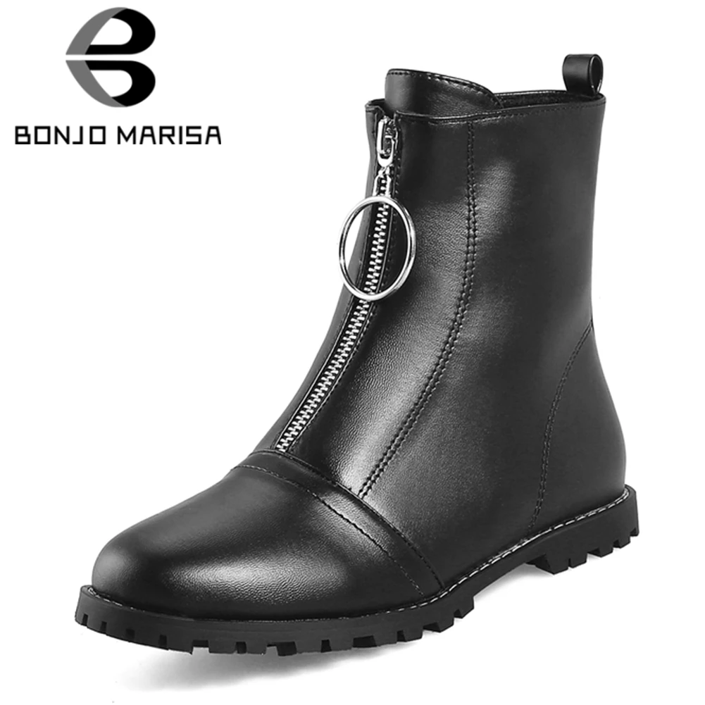 

BONJOMARISA Plus Size 30-48 Brand Zipper Chelsea Boots Women Casual Flat Boots Ladies Non-Slip Low Heels Shoes Woman