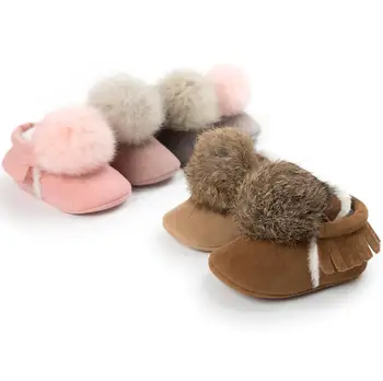 

Hot sale newest winter Baby Fringe Moccasins Fleece Fashion Fur Ball Ornaments Baby Shoes First Walkers Baby Boots