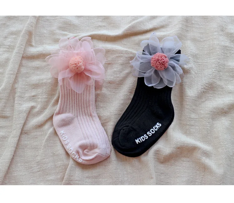 Новые носки для маленьких девочек с цветами; хлопковые носки для малышей; носки принцессы с бисером для маленьких девочек; милые детские носки