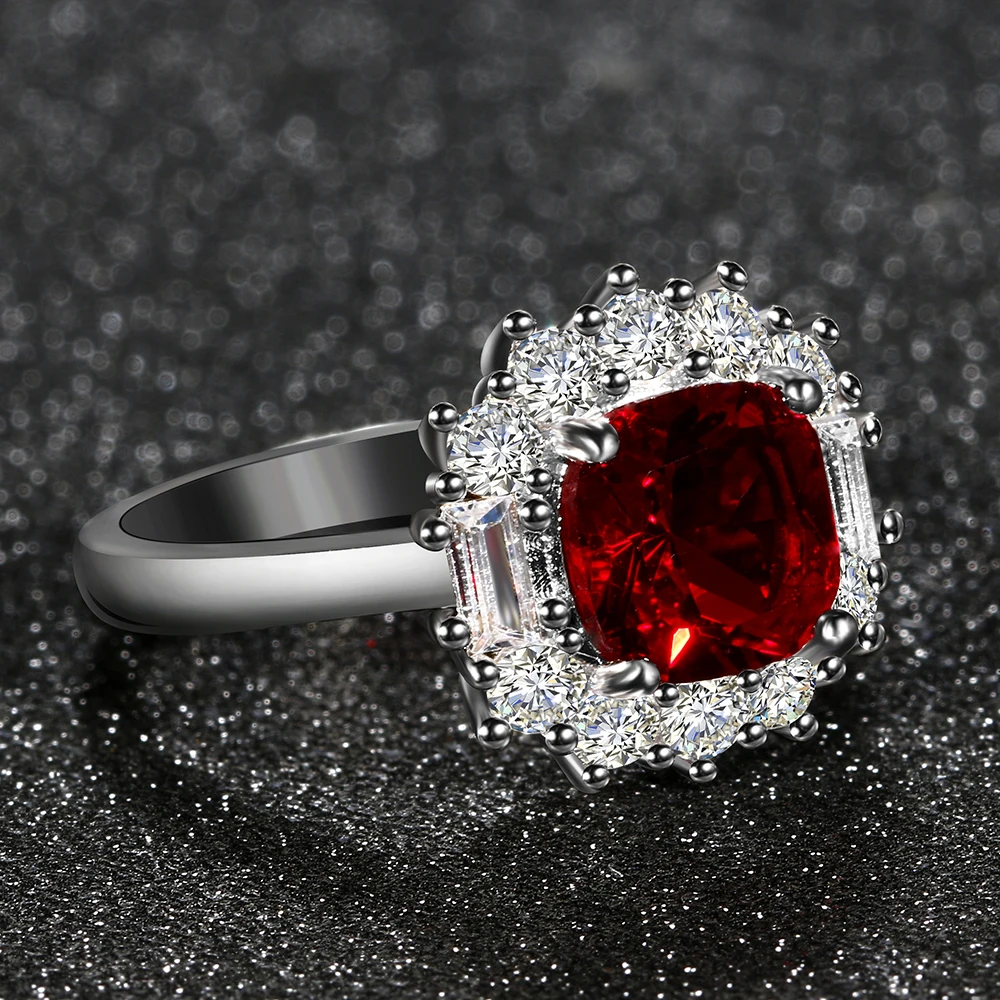 Амулеты, 8x8 мм Рубин 925 Серебряные ювелирные изделия Романтический женские обручальные кольца с фианит AAAA камни, хорошее ювелирное изделие, кольцо