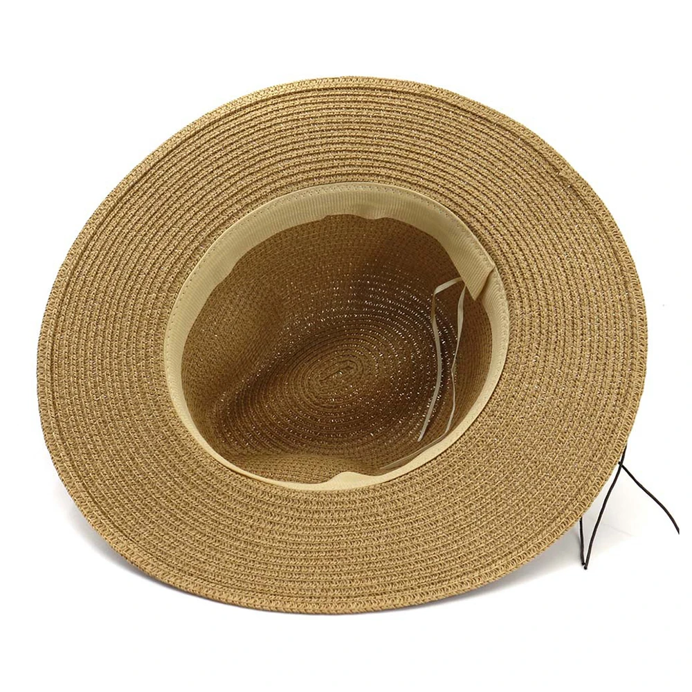 Летняя Соломенная женская Солнцезащитная шляпа мужская пляжная соломенная шляпа для путешествий элегантная женская фетровая шляпа с широкими полями шляпа, Панама для защиты от солнца размер 56-58 см