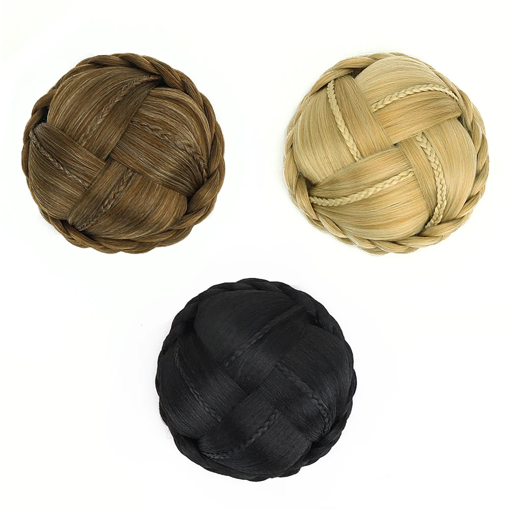 Плетеные булочки клип в шиньон парики блондин булочка волосяной покров булочки для Для женщин синтетические волосы охватывает