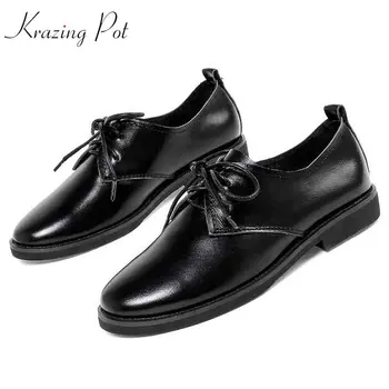 

Krazing Pot cow leather shoes women round toe women low heel pumps superstar British school preppy style soft pregnant shoes L75