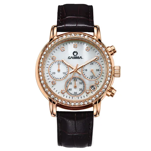 Бренд CASIMA Золотые женские часы женские модные красивый хрустальный Настольный кожаный кварцевые наручные часы водонепроницаемые Relogio Feminino - Цвет: Черный