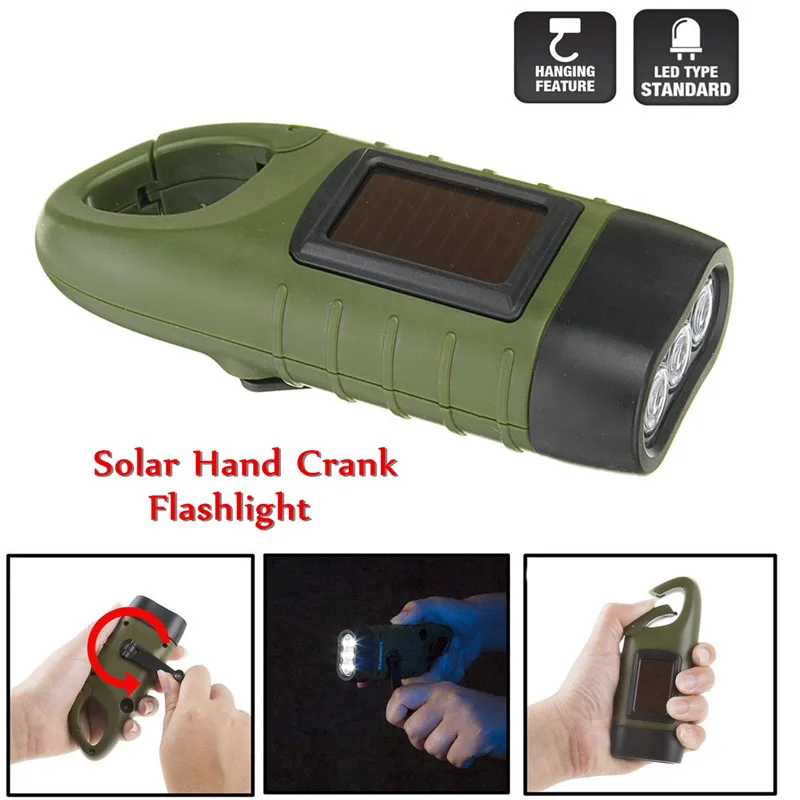 

Newest Mini Solar Powered Hand Crank 3 LED Flashlight Lamp Rechargeable Emergency Light AAA Led Bulbs Portable Light Outdoors