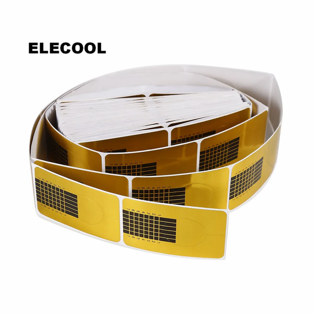 ELECOOL, 100 шт., золотистые кончики в форме подковы для дизайна ногтей, 3D УФ-гель для наращивания, направляющие наклейки, аксессуары для маникюра