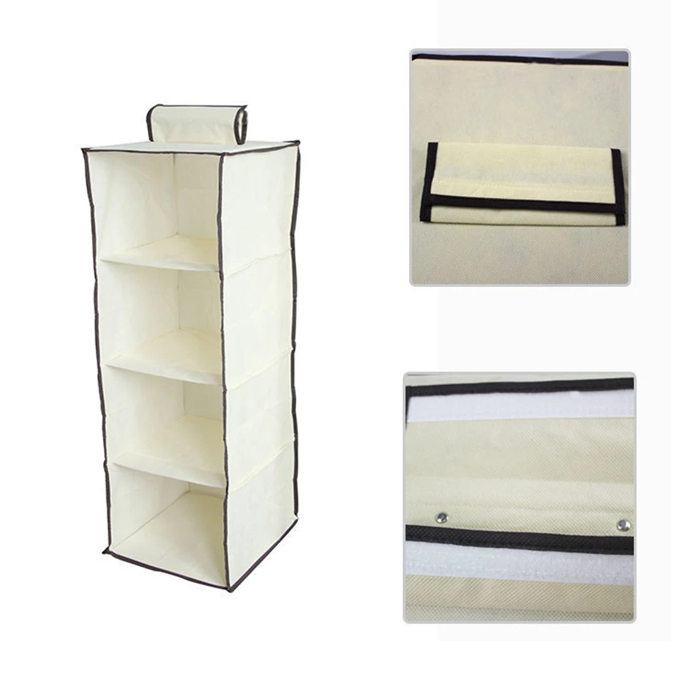 

4 Shelf Hanging Wardrobe Cabinet Organizer Hanging Pocket Drawer Clothes Storage Clothing Home Organization Accessories Supplies