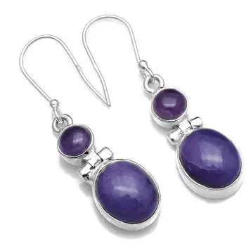 

Genuine Purpurite + Amethyst 925 Sterling Silver Earrings, 41.7 mm, AE2564
