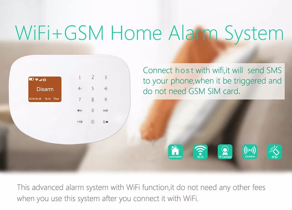 433 мГц WI-FI GSM сигнализация Системы S IOS приложение для Android Беспроводной дом Охранной Сигнализации Системы с детектор движения PIR 720 P мини