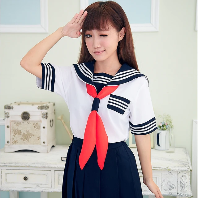 Hot Sale Schoolgirl Navy Sailor School Uniform With Red Scarf JK