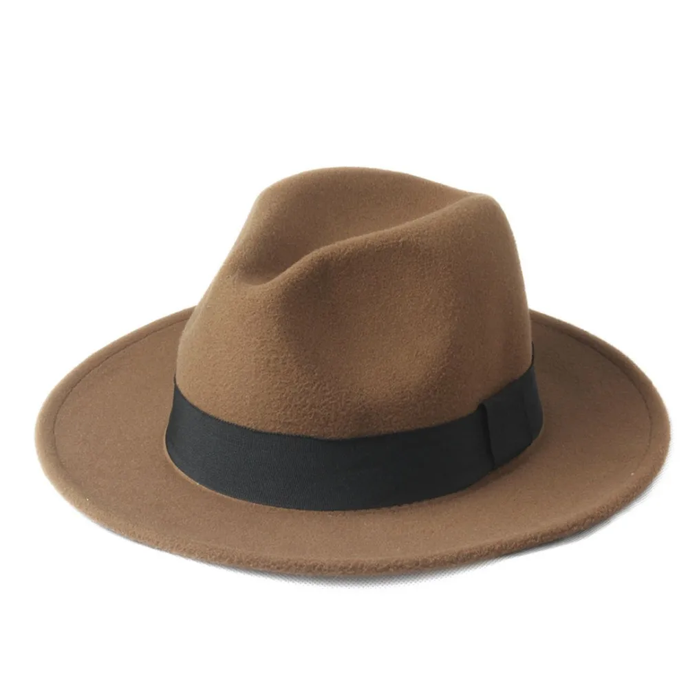 Новая шерстяная Женская Мужская шляпа с широкими полями Для Laday джентльменов Sombreros джазовая Кепка для папы шляпа крестного отца