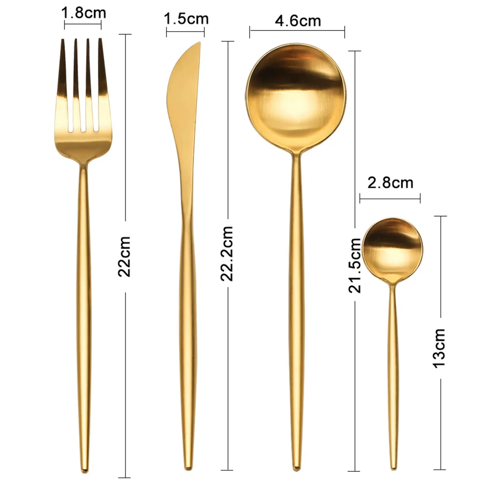 4Pcs/set Golden 304 Stainless Steel Dinnerware White Handle Silverware Steak Fork Knife Scoops Cutlery Set Home Tableware детская посуда нож ланчбокс столовые приборы ножи набор посуды kitchen dining bar flatware - Цвет: 4pcs